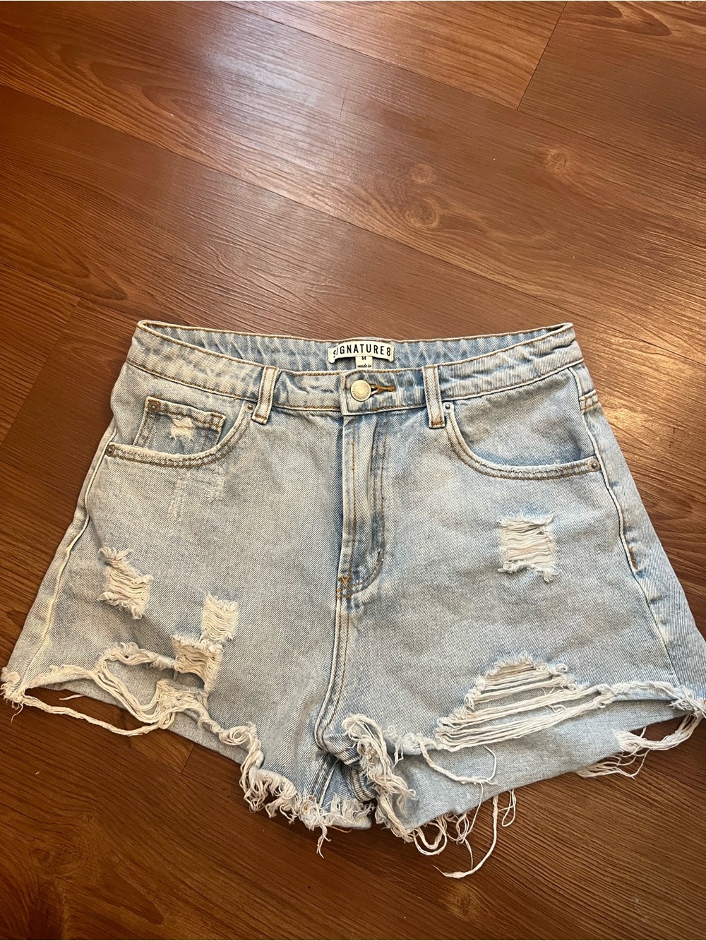 SIGNATURE Light Wash Distressed Denim Jean Shorts
